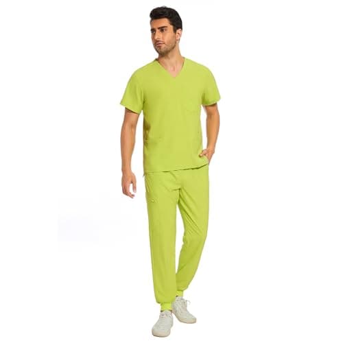 COZYFIT Men Scrubs Set — Stretch V-Neck Scrub Top & Jogger Pant with 8 Pockets, Yoga Waistband, Anti-Wrinkle Scrubs for Men - Apple Green, XXL — view 2