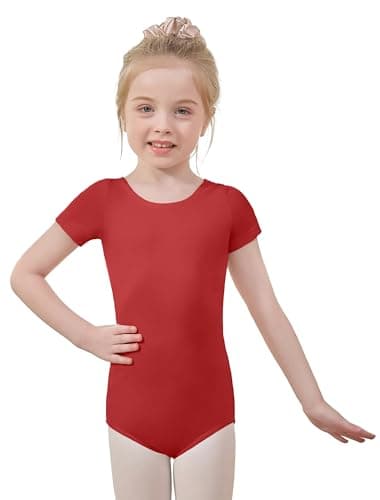 Century Star Short Sleeve Ballet Leotards for Girls - Toddler Dance Outfits Ballerina Gymnastics Clothes Kids 2-14 Years, Red, 8-10 Years