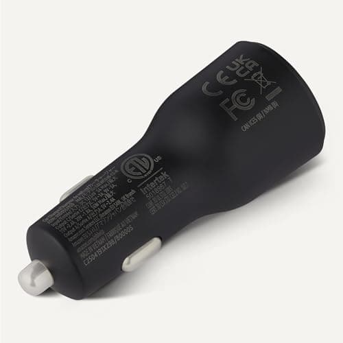 Amazon Basics Fast-Charging Car Charger, Dual-Port, 1 USB-C + 1 USB-A, 48W, Black — view 3