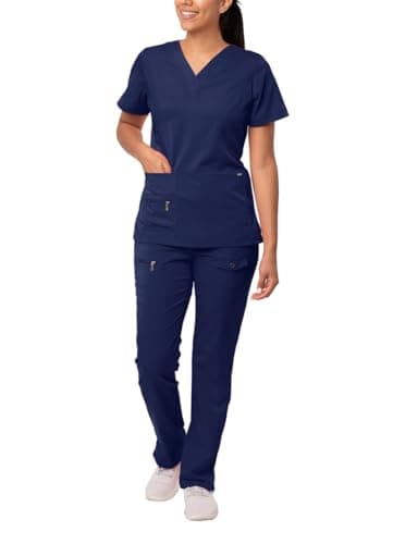 Adar Pro Breakthrough Plus Scrub Set for Women - Enhanced V-Neck Top & Multi Pocket Pants - 4400P - Navy - XXS