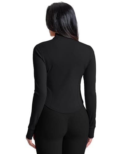 AVGO Workout Jacket for Women Zip Up Cropped Running Jackets Athletic Yoga Gym Tops with Thumb Holes (Z-Black, S) — view 2