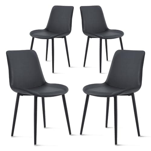 Ironalita Black Leather Dining Chairs Set of 4, Mid Century Modern Faux Leather Kitchen & Dining Room Chairs, Comfortable Dinner Chair Kitchen Chair for Restaurant Living Room, Cafe, Home (4, Black)