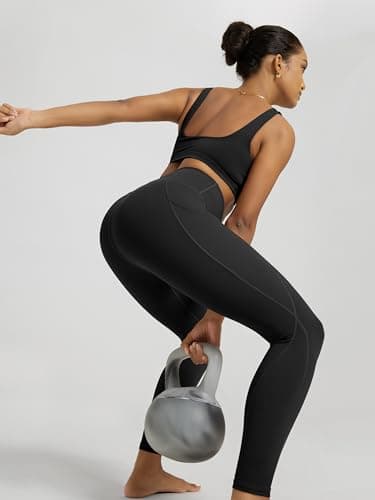 ODODOS Women's High Waisted Full Length Yoga Leggings with Pockets, 28" Inseam Tummy Control Non See Through Workout Athletic Running Yoga Pants, Black, Large — view 3