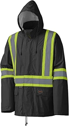 Pioneer Hi Vis Waterproof Lightweight Rainsuit - Work Safety Hooded Jacket and Bib Pants - Adjustable Pant Length - Black — view 7