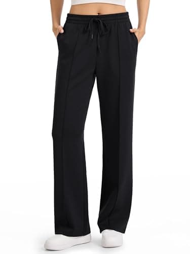Tallemon Long 32" Wide Leg Sweatpants for Women Elastic Waist Relaxed Track Pants Active Workout Jogging, Black, XXL