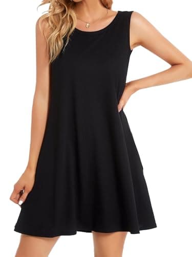 WHIFAN Women Summer Dresses Casual Sleeveless Beach Plus Size Dress Spring Vacation Sun Dresses with Pockets Black