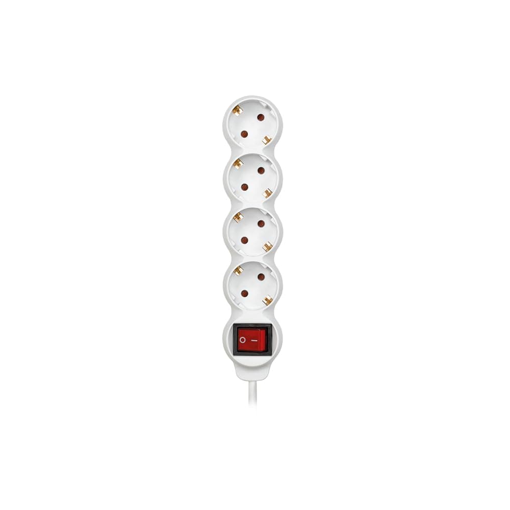 SIMON - Base Múltiple, Regleta de Enchufe Plano, 4 Tomas de 16A, Ladrón de Enchufes con Toma de Tierra e Interruptor ON/OFF, Cable de 1,5 Metros, Color Blanco Multicolor 1,5 Metros
