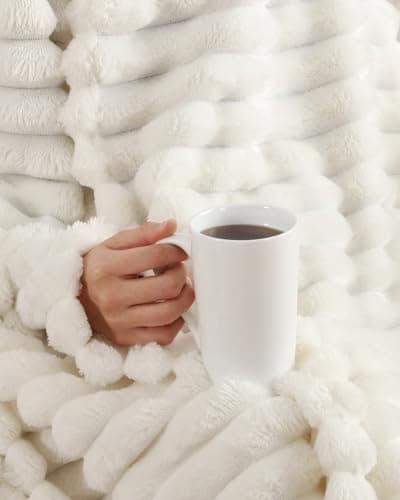 Super Soft Fleece Blanket Throw Size - Fleece Throw Blanket for Bed, Couch & Chair - Cozy, Warm & Breathable - All Season Fuzzy, Cute Decor, Microplush Bedding for Women, Men & Teens - 50x60, Ivory — view 4