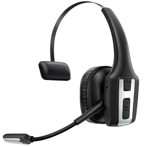 Trucker Bluetooth Headset, Wireless Headset with Mic for Work, Upgraded V5.3 Dual Noise Cancelling Microphones, Mute Button, Multipoint, 53H Battery, for Truck Drivers, Work from Home Office Phone