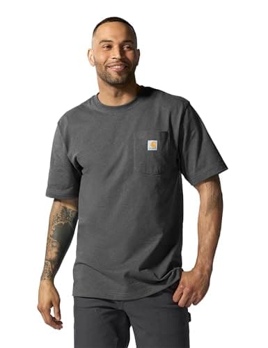 Carhartt mens K87 Workwear Short Sleeve T-shirt (Regular and Big & Tall Sizes) work utility t shirts, Carbon Heather, Large US