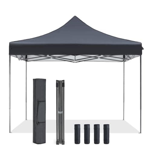 OLIXIS 10x10 FT Pop Up Canopy Tent, Waterproof UV Protection Instant Outdoor Shade, Heavy Duty Portable Canopy with Sand Bags for Beach, Backyard, Parties, Events & Camping, Charcoal