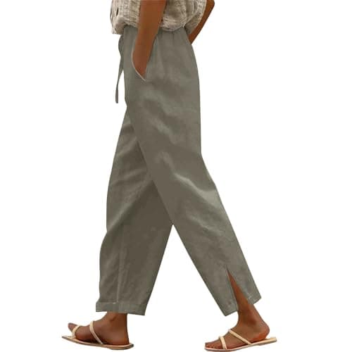 TXGMNA Cotton Linen Pants for Women Casual Loose Flowy Palazzo Pants Drawstring Waist Trousers Summer Beach Vacation Outfits Beige