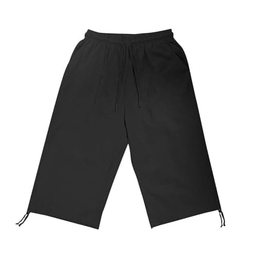 Bermuda Shorts for Women Knee Length 2026 Gaucho Pants Plus Size Linen Shorts Dressy Casual Summer Beach Capris Gauze Pedal Pushers with Pockets Linen Clothes for Seniors Bermudas para Mujer Black — view 2