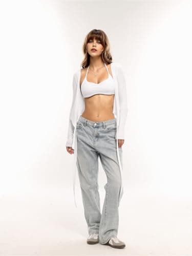 Danysu Ballet Wrap Tops Pilates Yoga Long Sleeve Outfits V-Neck Tie Waist Dance Shirts Y2K Fall Cardigans White XS — view 2