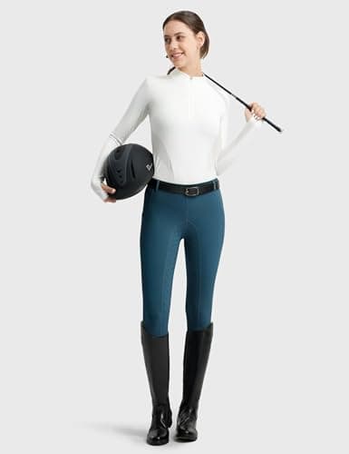 FitsT4 Sports Women's Full Seat Riding Tights Active Silicon Grip Horse Riding Tights Equestrian Breeches Blue Size M