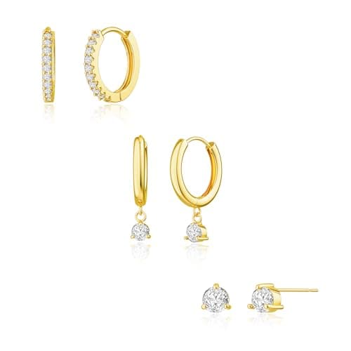 Freekiss Gold Stud Earrings for Women, Dainty Earring Set Simple Tiny 14K Gold Filled CZ Hypoallergenic Huggie Dangle Hoop Earrings Fashion Jewelry for Women Trendy Gifts — view 8