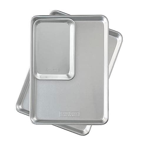 Nordic Ware Naturals Half Sheet Set - USA Made Aluminum Commercial Quality Sheet Pan for Baking or Roasting, Encapsulated Galvanized Steel Rim Prevents Warping, 2pk Half + 1/8 Sheet