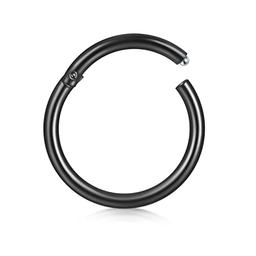 D.Bella Hinged Nose Rings Hoop 316L Surgical Steel Hypoallergenic Septum Ring Lip Ring Helix Cartilage Rook Earrings Body Piercing Jewelry 16G, Diameter 8mm Black