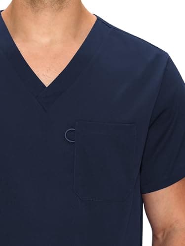 Scrubs for Men Set - V-Neck Scrub Top and Straight Leg Pants with 11 Pockets, Elastic Drawstring Men Scrubs set, Navy Blue, M — view 3