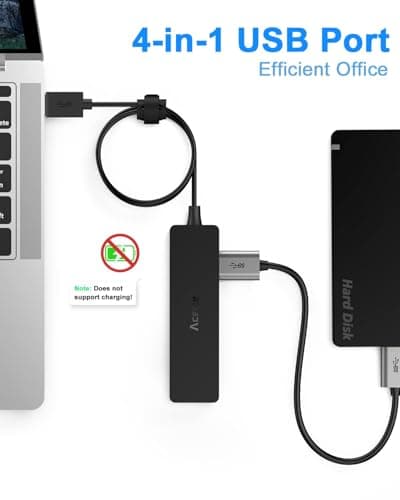 Aceele USB Hub 3.0 Splitter with 4ft Extension Long Cable Cord, 4-Port Extra Slim Multiport Expander for Desktop Computer PC, PS4, Laptop, Chromebook, Surface Pro 3, iMac, Flash Drive Data and More — view 7