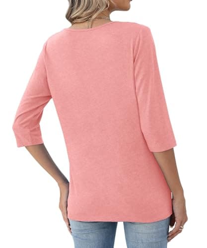 JomeDesign Summer Outfits for Women 2026 3/4 Length Sleeve Womens Tops Loose Fit Shirts Coral Pink L — view 2