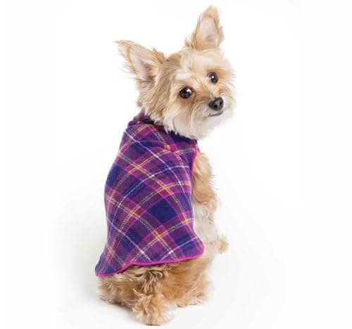Goldpaw Stretch Fleece Dog Sweater - with Spandex for 4-Way Stretch - Soft, Comfortable Dog Coat - Machine Washable - Made in the USA - Mulberry Plaid - Size 8