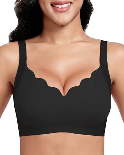 Vinfact Push Up Bras Scalloped Lift Bras for Women No Underwire Seamless Support Everyday Tshirt Bras Black M