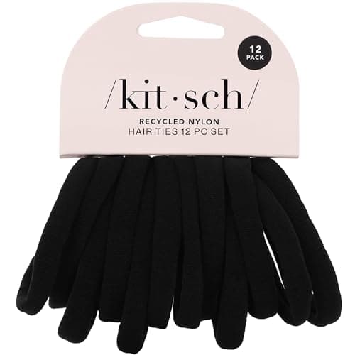 Kitsch Nylon Hair Ties No Damage - Stretchable Hair Bands for Strong All-Day Hold, Ponytail Holders | Hair Accessories for Girls | Ideal Gifts for Women - Black, 12 Pcs