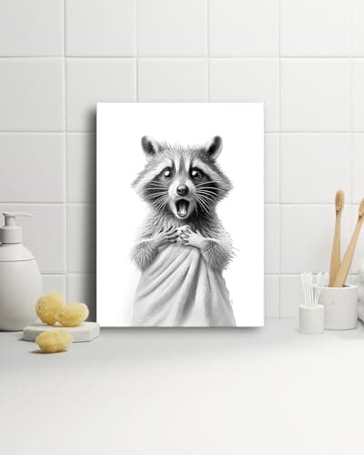 HesenDot 30x40cm Raccoon Wrapped in Towel Funny Framed Bathroom Wall Art — view 2