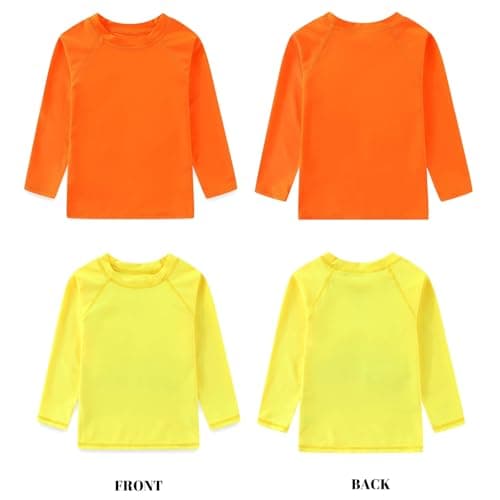 Winzik Boys Rash Guard Long Sleeve Swim Shirt Kids Boys’ Girls’ UPF 50+ Sun Protection Quick Drying 2 Pack Shirts 3-14Y(3-4T, Long Sleeve Orange Yellow) — view 5
