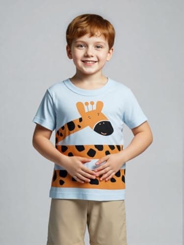 Winzik Boys Shirt Toddler Shirts Kids Boys’ Short Sleeve 3-Pack Crewneck Animal T-Shirt Summer Clothes 18M-8Y(4-5T, Giraffe Lion Monkey)