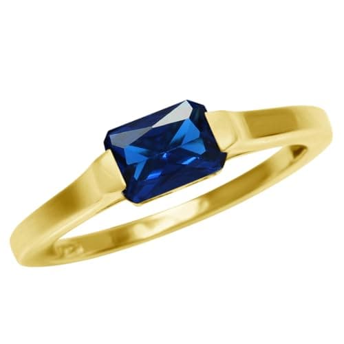 Silvershake 7X5mm Created Octagon Shape Blue Sapphire 18K Yellow Gold Plated 925 Sterling Silver East-West Solitaire Promise Ring September Gemstone Birthstone Size 9
