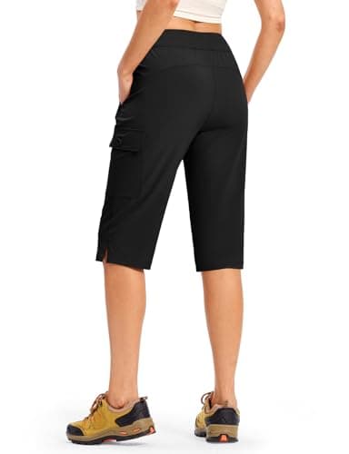 Rdruko Women's Hiking Shorts Knee Length Quick Dry Stretch Bermuda Summer Casual Long Short Capris with Pockets (Black,CA M) — view 2