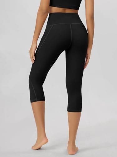 ODODOS Women's High Waisted Yoga Capris with Pockets,Tummy Control Non See Through Workout Sports Running Capri Leggings, Black,Medium — view 2