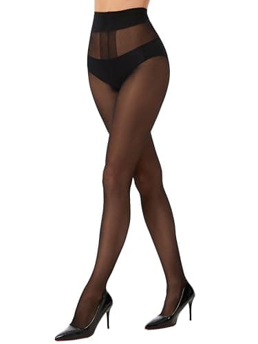 HeyUU 40D T-Crotch Sheer Pantyhose for Women, High Waist Stretchy Silky Stockings with Durable Reinforced Toes Black S-M