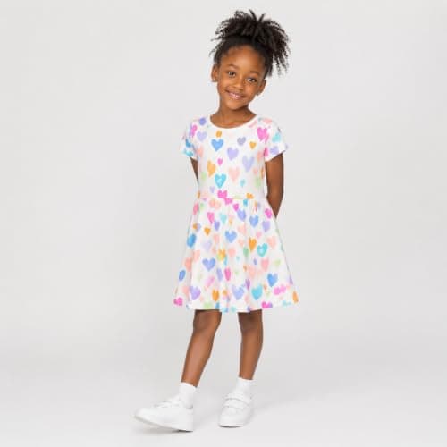 Mud Kingdom Dress for Big Girls Round Neck Short Sleeve Fashion Summer Beige Love Size 10-12 — view 3