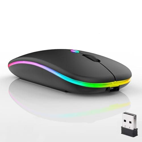 Guiheng Wireless Bluetooth Mouse,LED Dual Mode Rechargeable Silent Slim Laptop Mouse,Portable(BT5.2+USB Receiver) Dual Mode Computer Mice,for Laptop,Desktop Computer,ipad Tablet,Phone,TV (Black)