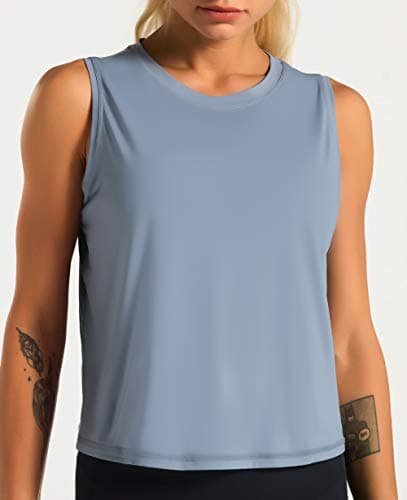 Dragon Fit Athletic Tank Tops for Women Sleeveless Workout Cool T-Shirt Running Short Tank Crop Tops (Large, Blue, l)