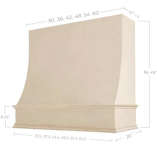 Riley & Higgs Unfinished Wood Kitchen Range Hood Cover, Sloped Front Wall Mount Vent Hood, Classic Trim, PlyWood with Maple, 49.5” W x 48” H — view 5