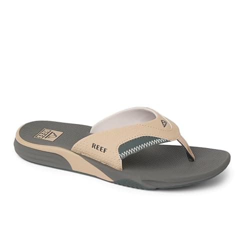 REEF Mens Cushion Fanning Flip Flop, Arch Support, Durable Outsole, Water Friendly, Tan/Grey, 12 — view 3