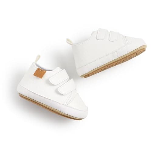 BABSMULY Baby Boys Girls Shoes Non-Slip Rubber Sole High-Top PU Leather Sneakers Infant First Walking Shoes Toddler Crib Shoes Newborn Loafers Flats.(White, 3-6 Months) — view 4