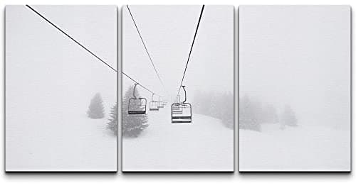 wall26 Canvas Print Wall Art Set Ski Lift on Snowy Winter Mountain Nature Wilderness Photography Realism Rustic Scenic Relax/Calm Multicolor for Living Room, Bedroom, Office - 16"x24"x3 Panels