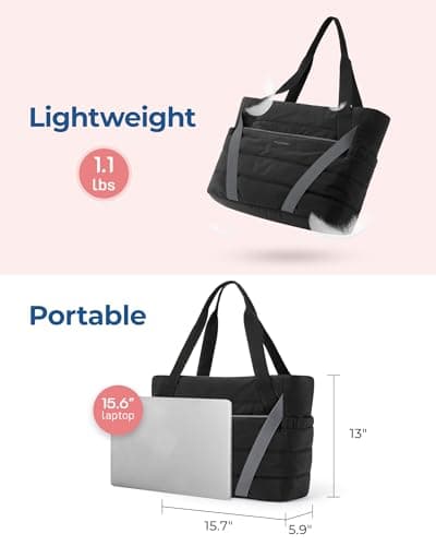 BAGSMART Tote Bag for Women with Zipper and Yoga Mat Straps Quilted Gym Tote for Travel, Work, Sport — view 2