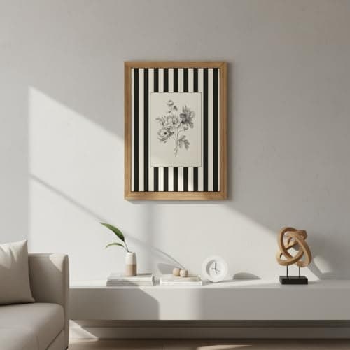 Black and White Floral Wall Art Framed Canvas,Vintage Botanical Sketch Print, Minimalist Striped Modern Farmhouse Wall Decor for Living Room Bedroom Bathroom Kitchen 8x10inch — view 2