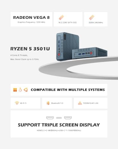 BOSGAME E2 Plus Mini PC AMD Ryzen 5 3501U 8GB RAM 256GB SSD