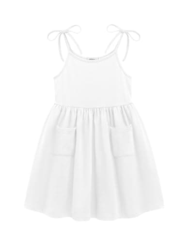 Arshiner Summer Dresses for Toddler Girls Casual Sleeveless Beach Twirl Midi Sundress White 7-8 Years