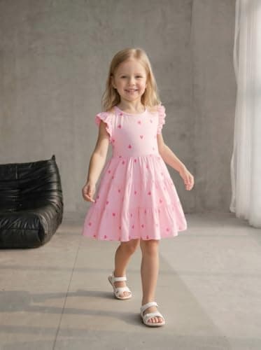 Winzik Girls Dress, Toddler Summer Short Sleeve Cotton Casual Ruffle Dresses Clothes 18M-7Y(5-6 Years, Pink Heart) — view 8
