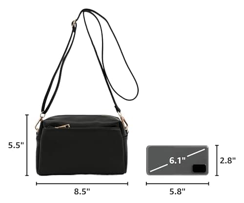 FashionPuzzle Triple Zip Small Crossbody Bag (Black) — view 2