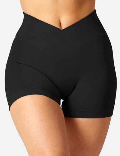 YEOREO Scrunch Butt Workout Shorts Women 3.5" Seamless V Cross Waist Sport Gym Amplify Impact Shorts Black Medium — view 4