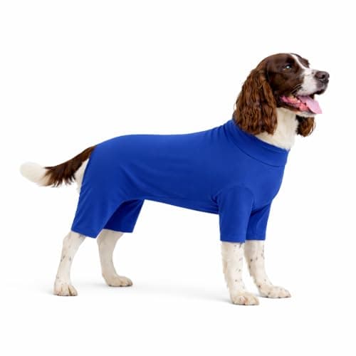 ADKLHX Dog Full Bodysuit – Stretchy Yoga Fabric 4-Leg Dog Pajamas, Breathable & Lightweight Dog Onesie for Indoor & Outdoor, Shedding Control & Travel Wear Royal Blue 2XL